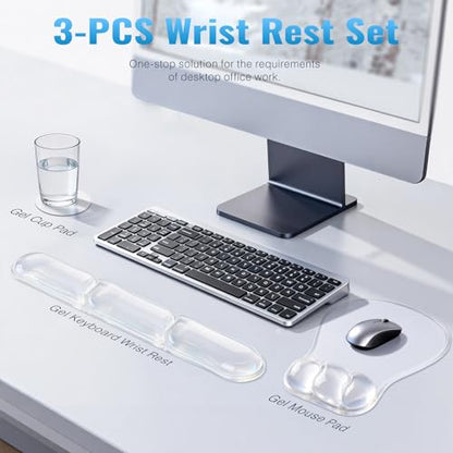Ospelelf Mouse Pad with Wrist Rest Set Gel Ergonomic Keyboard Wrist Support Anti-Slip Rubber Bottom Office Women Desk Accessories for Computer, Laptop and Gaming, Clear - color: Clear, style: Keyboard Rest + Mouse Rest + Coaster