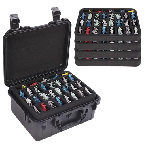 Sturdy Hard Shell Miniature Figure Storage Case with 4 Foam Layer, 116 Slot Miniatures Transport Case Compatible with Warhammer 40k and DND Minis, RPG Miniature Carrying Case