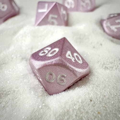 MYZOFEEL 7 pcs Mini Metal Dice Set for DND RPG Games with Keychain Case Portable Role Playing Dice Perfect Accessories - Polyhedral Dice, Dungeons and Dragon Game Dice Set D&D Gifts with Box (Pink) - color: (Pink)