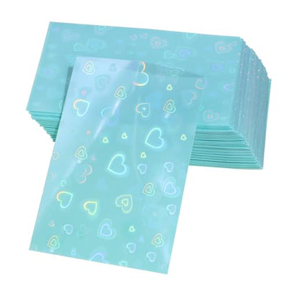 ONLYKXY 100pcs Soft Clear Plastic Heart Glitter Bag Storage Pouch Laser Sleeve Cover Pocket Holder Holographic Photo Protector Top Loader for 3in Trading Card Coin Jewelry (Green) - color: Green