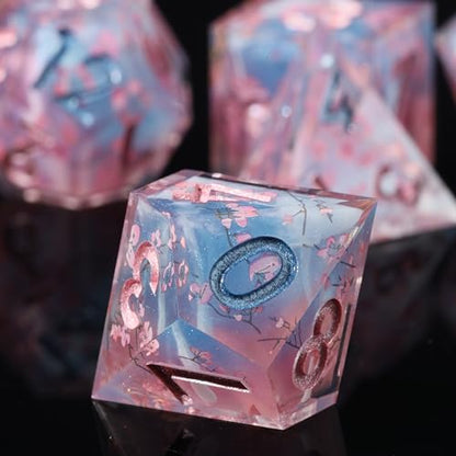 DND Sharp Edge Polyhedral Dice Set,for Dungeons and Dragons RPG MTG Table Games,7 Pcs Handmade Dice Set Sakura Pink - color: Sakura Pink
