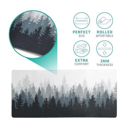 Desk Mat,Large Mouse Pad 31.5x11.8 Inch XL Extended Gaming Mouse Pad Mat with Non-Slip Base Stitched Edges Mousepad for Computer,Office,Keyboard and Laptop - Fog Misty Forest - color: Fog Misty Forest