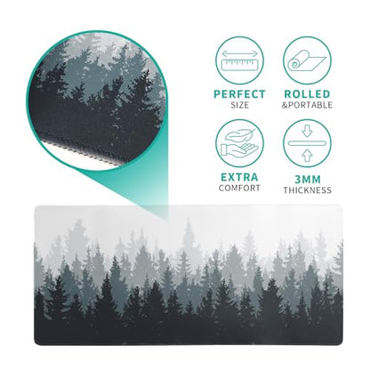 Desk Mat,Large Mouse Pad 31.5x11.8 Inch XL Extended Gaming Mouse Pad Mat with Non-Slip Base Stitched Edges Mousepad for Computer,Office,Keyboard and Laptop - Fog Misty Forest - color: Fog Misty Forest