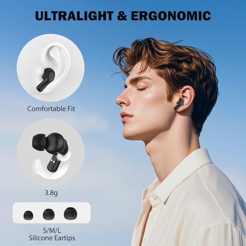 HTC Wireless Headphones Bluetooth 5.1 Sports Earbuds with Microphone - Compatible with iPhone, Xiaomi, Sony, Samsung - Black - color: Black