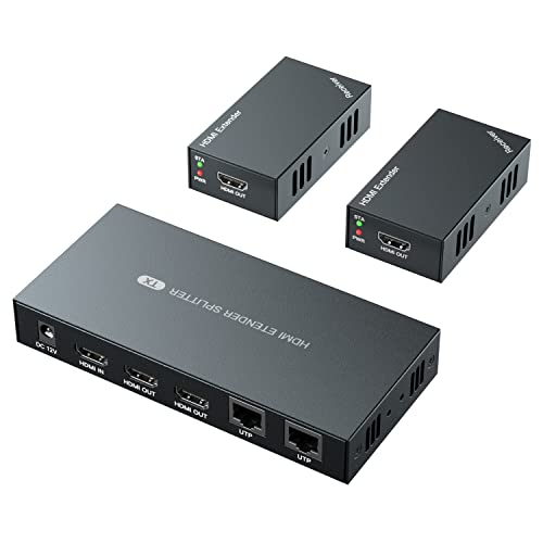 HDMI Extender Splitter 1x2 1080P@60Hz Over Cat 5E/6/7 Ethernet Cable 165ft | Support EDID Copy POC Function (1 in 2 out), for Church, Classroom, Business Activity, Multi Video Displays - size: 1x2 1080P 165ft