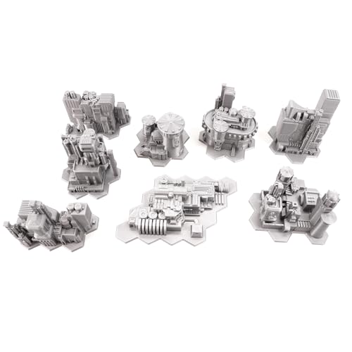 Tabletop Terrain 6mm Sci-Fi Cityscape Bundle 2 with Hexes for Miniatures Games Such as Epic Battletech Adeptus Titanicus (Bundle 2 with Hexes) - size: Bundle 2 with Hexes