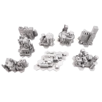 Tabletop Terrain 6mm Sci-Fi Cityscape Bundle 2 with Hexes for Miniatures Games Such as Epic Battletech Adeptus Titanicus (Bundle 2 with Hexes) - size: Bundle 2 with Hexes