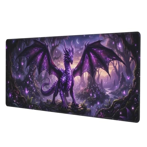 Purple Dragon Gaming Mouse Pad, Large Extended Desk Mat (31.5x11.8 in), Non-Slip Rubber Base Stitched Edges Mousepad for Work Office Gaming - color: 12