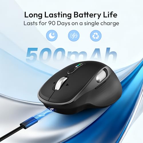 Wireless Bluetooth Rechargeable Mouse with 8 Programmable Buttons-Black | Multi-Device Ergonomic Optical Mouse with 5 Adjustable DPI Computer Mouse for Laptop,iPad.PC,Medium to Large Hands - color: Black