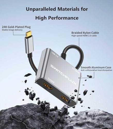 USB C to Dual HDMI Adapter |4K60Hz HDMI Splitter Extended Display for Dual Monitors,100W PD,USB 3.0 Port Converter Compatible with Laptop,Tablet,Graphics Card - size: 6.6inch