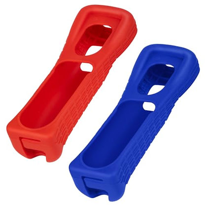 XiQiDianr 2 Packs Silicone Skin Case Cover with Wrist Strap Compatible with Nintendo Wii Remote Controller (Red+Blue) - color: Blue+Red