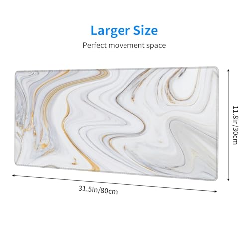 Large Mouse Pads for Desk, Extended Marble Gaming Mousepad for Women Office Gifts, Funny XL Big Stitched Waterproof Nonslip Computer Mats Deskmat for Keyboard, (Gold Grey Striped, 31.5 * 11.8 in) - color: Gold Grey Striped Marble
