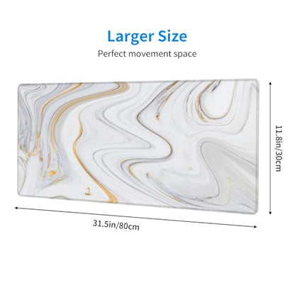 Large Mouse Pads for Desk, Extended Marble Gaming Mousepad for Women Office Gifts, Funny XL Big Stitched Waterproof Nonslip Computer Mats Deskmat for Keyboard, (Gold Grey Striped, 31.5 * 11.8 in) - color: Gold Grey Striped Marble