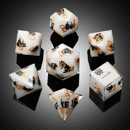 DNDND Kawaii Sharp Edge DND Dice Set - 7-Piece Cute Cat Sticker Polyhedral Dice for D&D 5E, Critical Roll & Anime RPG Fans - Collector's Gift with Dragon Case - color: Cat