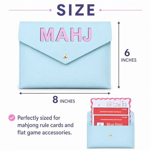 Leather Mahjong Card Clutch Pouch, 8 x 6 Inches Protective Case for American Mahjong Strategy Cards, Secure Magnetic Closure Accessories Holder, Elegant Game Night Gift (Sky Blue) - color: Sky Blue