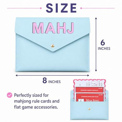 Leather Mahjong Card Clutch Pouch, 8 x 6 Inches Protective Case for American Mahjong Strategy Cards, Secure Magnetic Closure Accessories Holder, Elegant Game Night Gift (Sky Blue) - color: Sky Blue