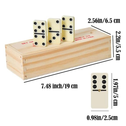 Dominos Set for Adults with Wood Box - Tile Dot Dominoes Games Set ，Classic Dominoes Set, 28 Tiles, Natural Wood and Ivory, Wooden Box Storage, Dominos Set for Adults