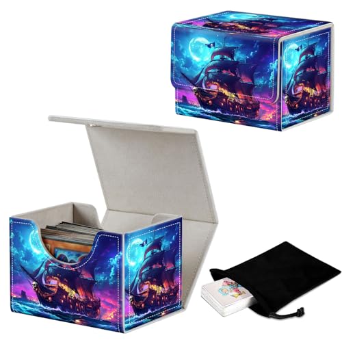 Stylish MTG Deck Box for 110+ Cards, Magnetic Commander Deck Case with Bonus Game Card Pouch, Durable Storage for TCG and Sleeved Magic Cards, Pirate Ship - color: Pirate Ship