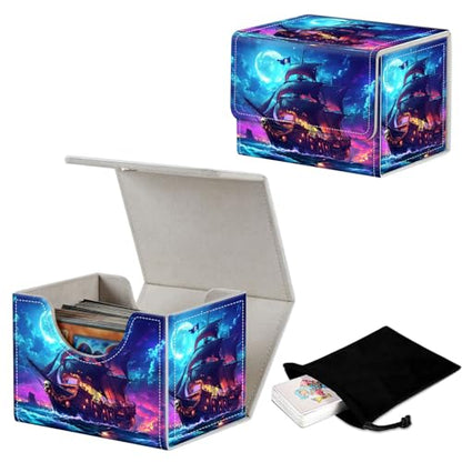 Stylish MTG Deck Box for 110+ Cards, Magnetic Commander Deck Case with Bonus Game Card Pouch, Durable Storage for TCG and Sleeved Magic Cards, Pirate Ship - color: Pirate Ship