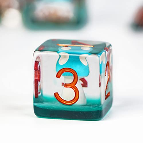 UDIXI Mushroom DND Dice, Cyan Mushroom Dice Set for D&D Role Playing Games | Velvet Storage Bag, DM Gift, for Dungeons and Dragons Tabletop Games Board Games - color: Mushroom Blue