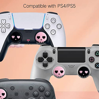 PERFECTSIGHT Cute Thumb Grip Caps for PS5/PS4 Controller, Halloween Silicone Analog Stick Caps for Xbox Series X/S, Thumbstick Grips Joystick Button Cover for Switch 2/ Switch Pro (Heart Skulls) - color: Black+Pink Skull