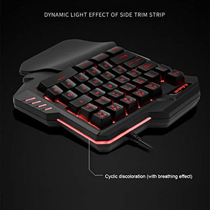 One-Handed Keyboard Single Handed Gaming Keypad with Ergonomic Wrist Rest Support RGB LED Backlit USB Wired Mechanical Feeling Mini Keypad for Game