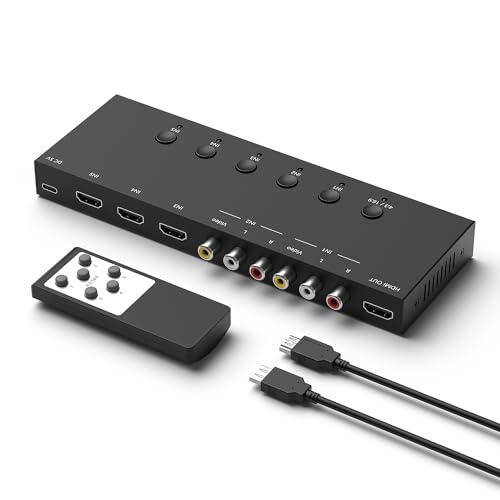 Y.D.F 3 Way HDMI 2.0 Switcher + 2 RCA to HDMI Converter(2 in 1) 2 Way AV Composite CVBS Switch to HDMI Adapter Support 4:3/16:9 Switching for N64 NGC Wii Xbox PS2/3/4/5 Xbox Series/ONE Switch - size: HDMI Switch 3 Port 4K