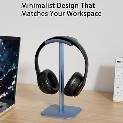 Headphone Stand for Desk - Headset Stand Headphone Holder (Blue) | with Aluminum Hanger and Plastic Headrest, headphone holder for AirPods Max, Sony, Bose, Beats and More - color: Blue