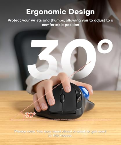 Ergonomic Wireless Trackball Mouse, 3 Device Connection (Bluetooth or 2.4G USB Receiver) Bluetooth Quiet Computer Mouse, 2*AAA Battery Thumb Laptop Mice with 5 Level DPI for PC/Laptop/Mac/Windows Blue - color: Blue