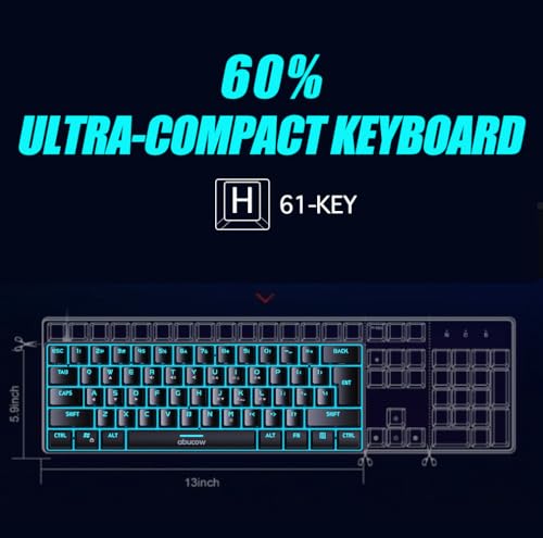 abucow 60% Gaming Keyboard Minimalist Portable Wired Ultra-Compact Mini Imitation 61 Keys RGB Backlit Keyboard (Black) - style: Black