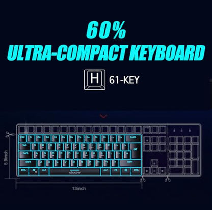abucow 60% Gaming Keyboard Minimalist Portable Wired Ultra-Compact Mini Imitation 61 Keys RGB Backlit Keyboard (Black) - style: Black