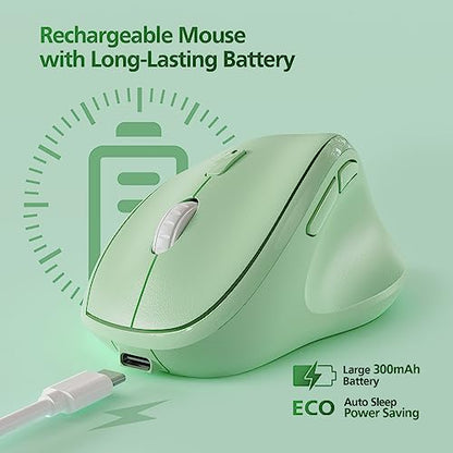 Micropack Ergonomic Vertical Wireless Bluetooth Mouse for Laptop MacBook PC Rechargeable Silent Click 3-Mode Multi-Device 2.4G Adjustable DPI Compatible with Windows Android iOS MacOS Green - color: Green, size: Rechargeable 3-Mode