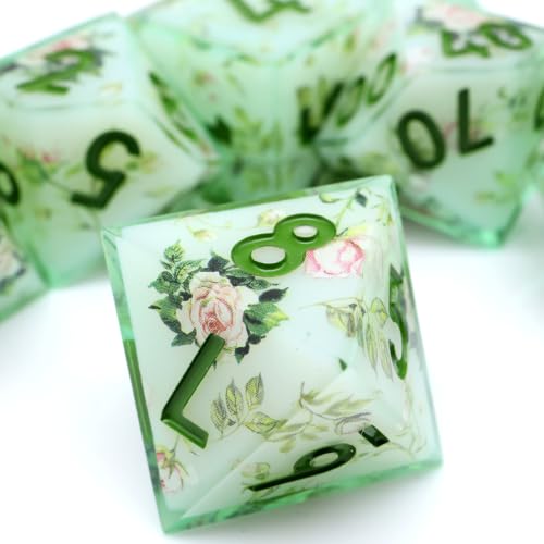 XENOLUX Polyhedral Resin DND Dice Set Botanical Vines Sharp Edge RPG Dice for Dungeons and Dragons Tabletop Board Games (L7) - color: L7