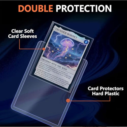 300PCS Card Sleeves Top Loaders for Trading Cards, 3" x 4" Hard Plastic Toploaders, Baseball Penny Card Protectors, Trading Card Holder for MTG, TCG Cards(100 Toploaders + 200 Soft Card Sleeves) - size: 100 Toploaders + 200 Soft Card Sleeves