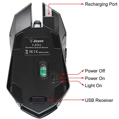 VEGCOO Wireless Gaming Mouse, C8 Wireless Rechargeable Mouse with Colorful LED Lights and 2400/1600/1000 DPI for Laptop and Computer (C9 Silver) - color: purple
