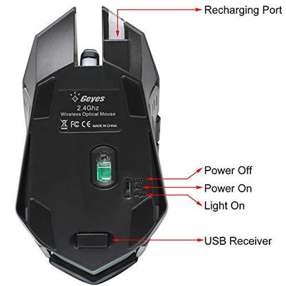 VEGCOO Wireless Gaming Mouse, C8 Wireless Rechargeable Mouse with Colorful LED Lights and 2400/1600/1000 DPI for Laptop and Computer (C9 Silver) - color: purple
