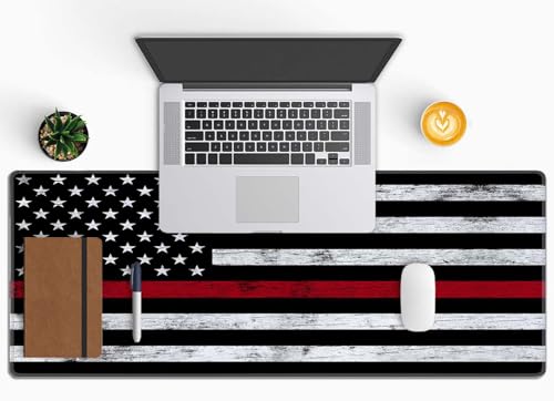 Thin Red Line with USA Flag Large Gaming Mouse Pad for Desk, Desk Mat with Seamed Edges, Waterproof Desk Pad, Non-Slip Rubber Base, 31.5x11.8 Inch Keyboard Pad Computer Mat, Big XL Mousepad - color: Thin Red Line With Usa Flag