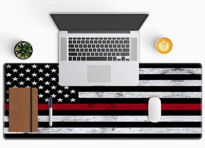 Thin Red Line with USA Flag Large Gaming Mouse Pad for Desk, Desk Mat with Seamed Edges, Waterproof Desk Pad, Non-Slip Rubber Base, 31.5x11.8 Inch Keyboard Pad Computer Mat, Big XL Mousepad - color: Thin Red Line With Usa Flag
