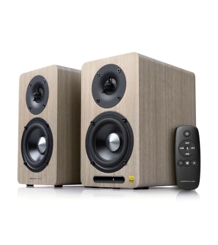 Edifier Airpulse A60 Desktop Hi-Res Bluetooth Bookshelf Speakers, Walnut | Planar Tweeter, Hi-Res Audio, Bluetooth 5.1 aptX HD, DSP Crossover, Multi Input, Sub Out, MDF Wooden Cabinet - color: walnut