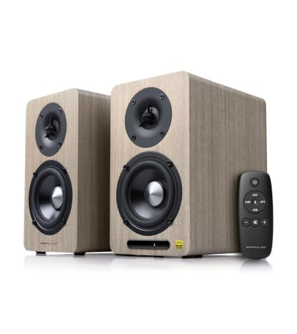 Edifier Airpulse A60 Desktop Hi-Res Bluetooth Bookshelf Speakers, Walnut | Planar Tweeter, Hi-Res Audio, Bluetooth 5.1 aptX HD, DSP Crossover, Multi Input, Sub Out, MDF Wooden Cabinet - color: walnut