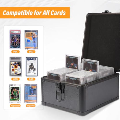 EcoVibe Graded Card Case, Aluminum Alloy Trading Card Storage Box with Carry Handle, Sports Card Case Holders with Dividers, Graded Card Storage Boxes Fits Psa, TCG, Csg, BGS, SGC Slabs - color: 2GE KX