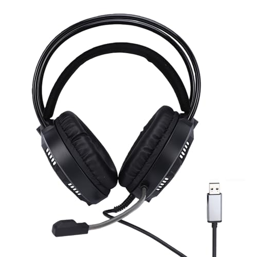 Wired Gaming Headset, 7.1 Surround Sound RGB Over Ear Headphones with Noise Cancelling Mic, 50mm Driver, Memory Foam Earpads for PC, Switch (Black) - color: Black