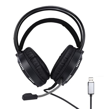 Wired Gaming Headset, 7.1 Surround Sound RGB Over Ear Headphones with Noise Cancelling Mic, 50mm Driver, Memory Foam Earpads for PC, Switch (Black) - color: Black