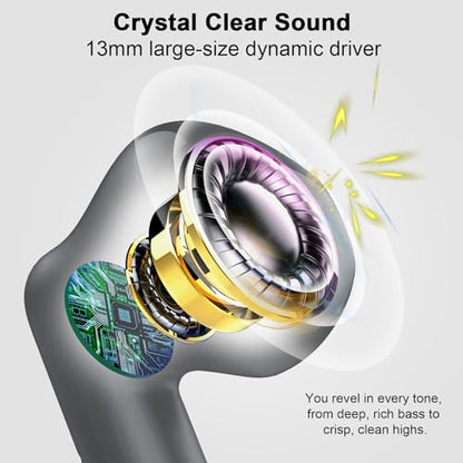 Wireless Earbuds, Bluetooth 5.4 Headphones in Ear with Noise Cancelling Mic, Bluetooth Earbuds Stereo Bass, IP7 Waterproof Sports Earphones, 32H Playtime USB C Charging Ear Buds Gray for Android iOS - color: Dark Gray