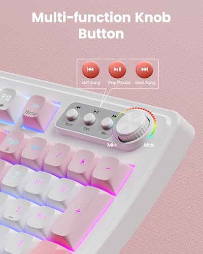 SABLUTE Gaming Keyboard and Mouse, Quiet Membrane with RGB Backlit - Pink | PC Gaming Keyboard with Multimedia Knob, Anti-Ghosting, Ergonomic Wrist Rest & 3200 DPI Mouse for Gamer/Office - color: Pink-White