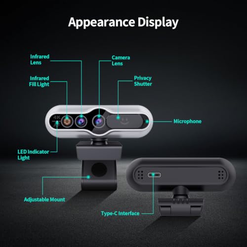 TOALLIN 4K Webcam for PC, Windows Hello Compatible, Facial Recognition, Autofocus, Built-in Mic & Privacy Cover, USB Camera for PC Laptop, Streaming, Conferencing & Video Calls
