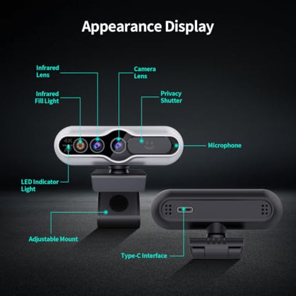 TOALLIN 4K Webcam for PC, Windows Hello Compatible, Facial Recognition, Autofocus, Built-in Mic & Privacy Cover, USB Camera for PC Laptop, Streaming, Conferencing & Video Calls