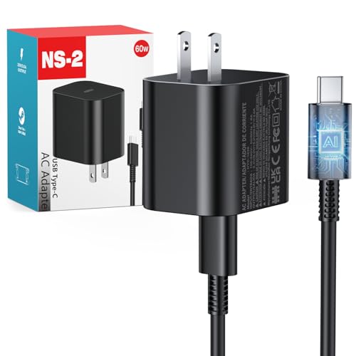 60W Charger for Nintendo Switch 2, PD 3.0 Fast Charging AC Adapter Replacement for Switch 2/Switch/OLED/Steam Deck, Supports 4K TV Dock Mode & Handheld Mode, 5ft Detachable Cable