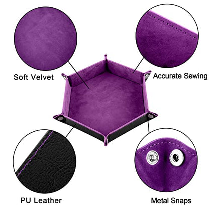 SIQUK 6 Pieces Dice Tray Hexagon Dice Rolling Holder Folding PU Leather Dice Trays for Dice Games Like RPG, DND and Other Table Games(Violet, Black, Cyan, Blue, Gray, Dark Green) - color: Violet, Black, Cyan, Blue, Gray, Dark Green