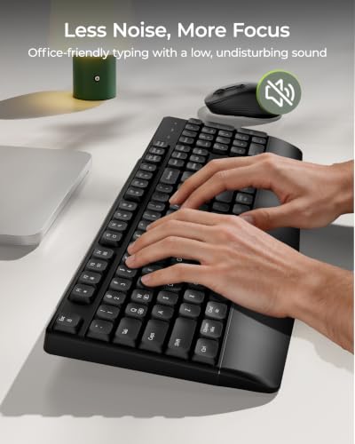 seenda COE200 Wireless Bluetooth Keyboard and Mouse Combo with Wrist Rest | USB/Bluetooth multi-device switching, quiet keys & clicks, full-size ergonomic set for PC, laptop, Mac, MacBook, Black - color: Black